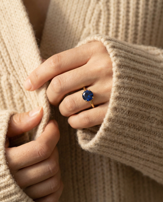 SapphireNoir Classic 14 Yellow Gold over Silver Ring