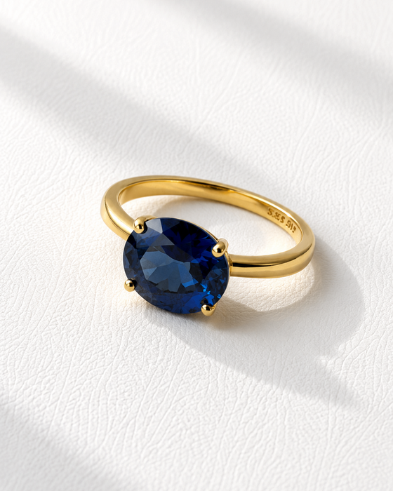 SapphireNoir Classic 14 Yellow Gold over Silver Ring
