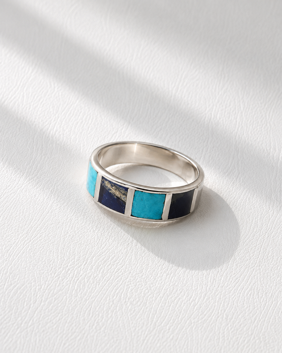 Horizon Mosaic Afghan Lapis & Turquoise Ring