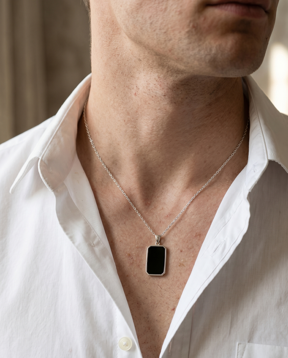 Obsidian Crest Afghan Black Agate Pendant