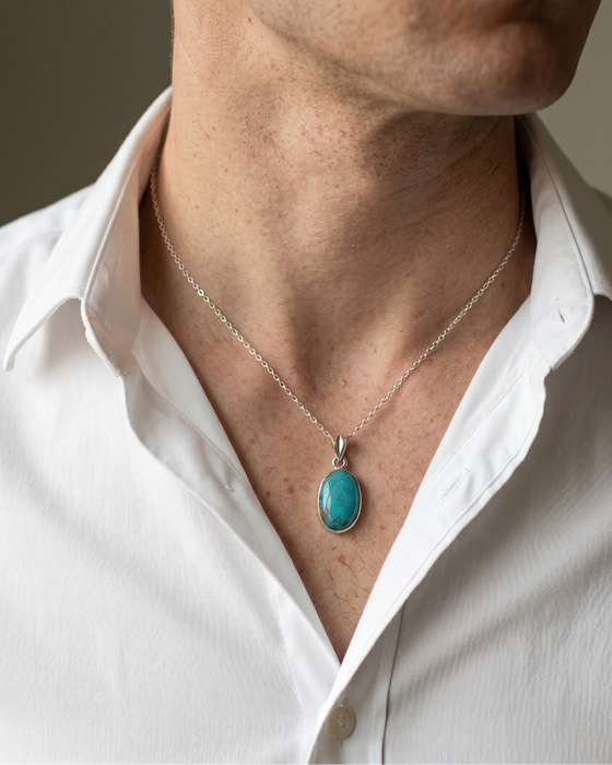 Lapisora Afghan Turquoise Oval Pendant