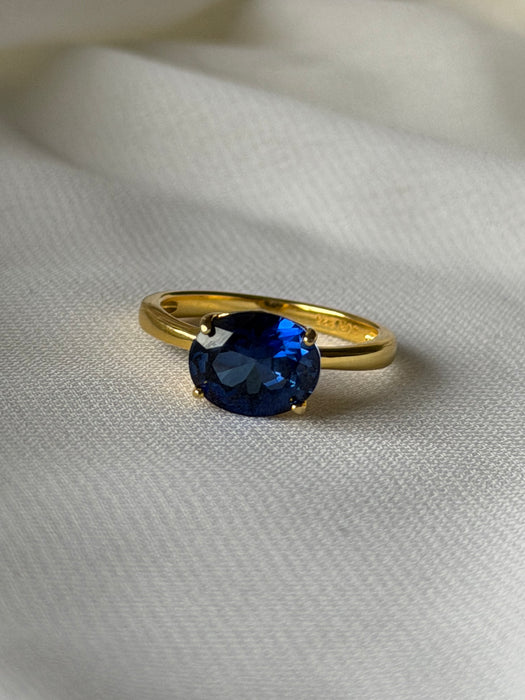 SapphireNoir Classic 14 Yellow Gold over Silver Ring