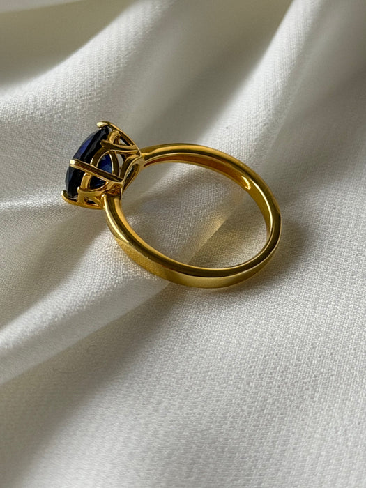 SapphireNoir Classic 14 Yellow Gold over Silver Ring