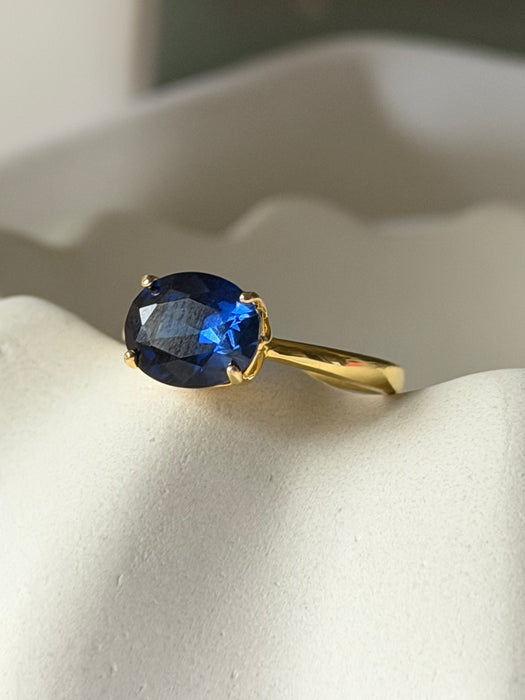 SapphireNoir Classic 14 Yellow Gold over Silver Ring