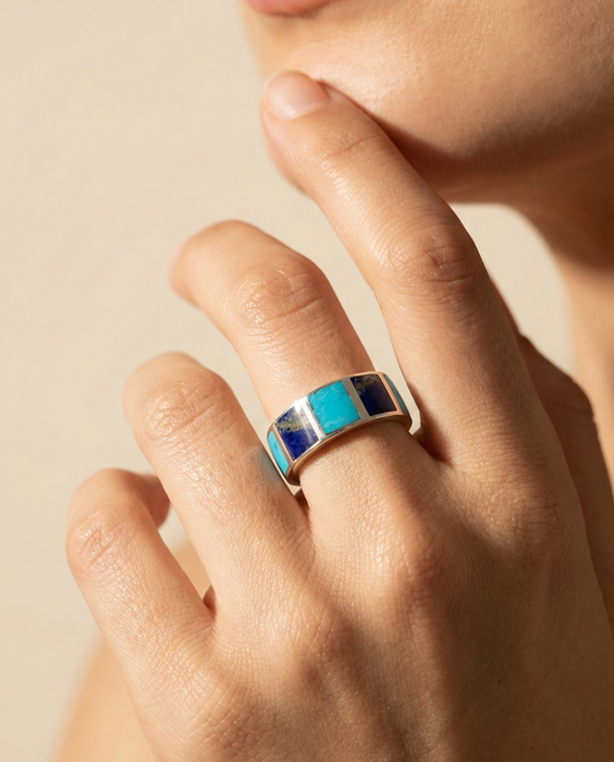 Horizon Mosaic Afghan Lapis & Turquoise Ring