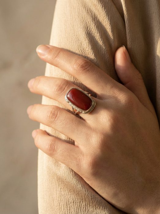 Rumi Ember Afghan Red Agate Ring