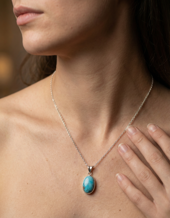 Lapisora Afghan Turquoise Oval Pendant