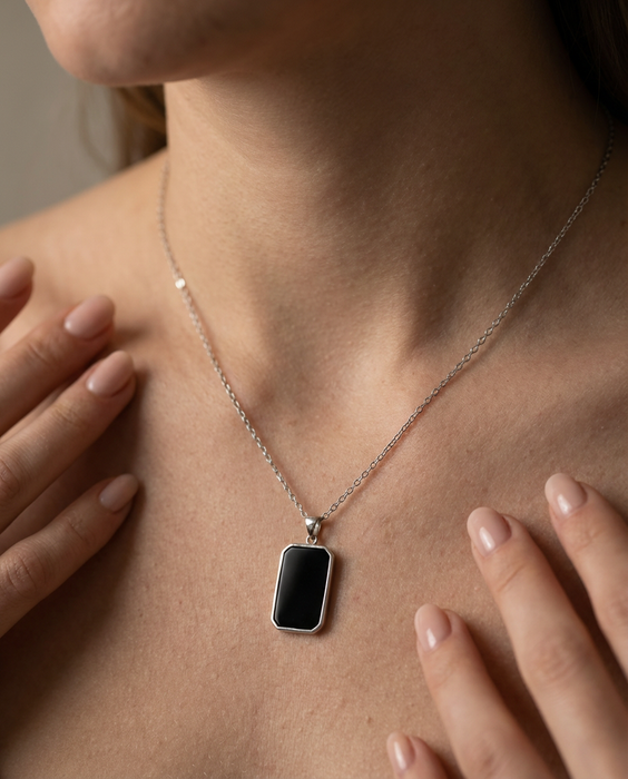 Obsidian Crest Afghan Black Agate Pendant
