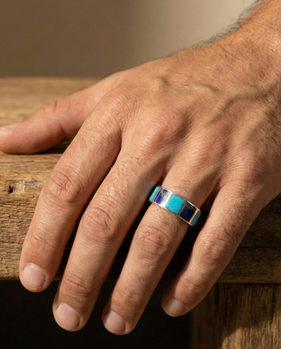 Horizon Mosaic Afghan Lapis & Turquoise Ring